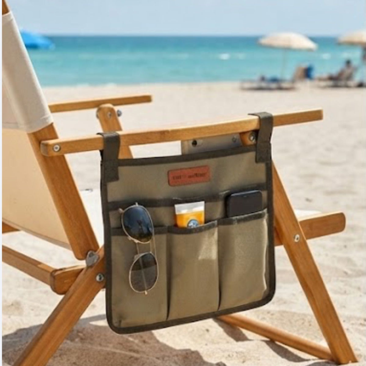 Kanvas Çok Cepli Outdoor Organizer, Deri Detaylı