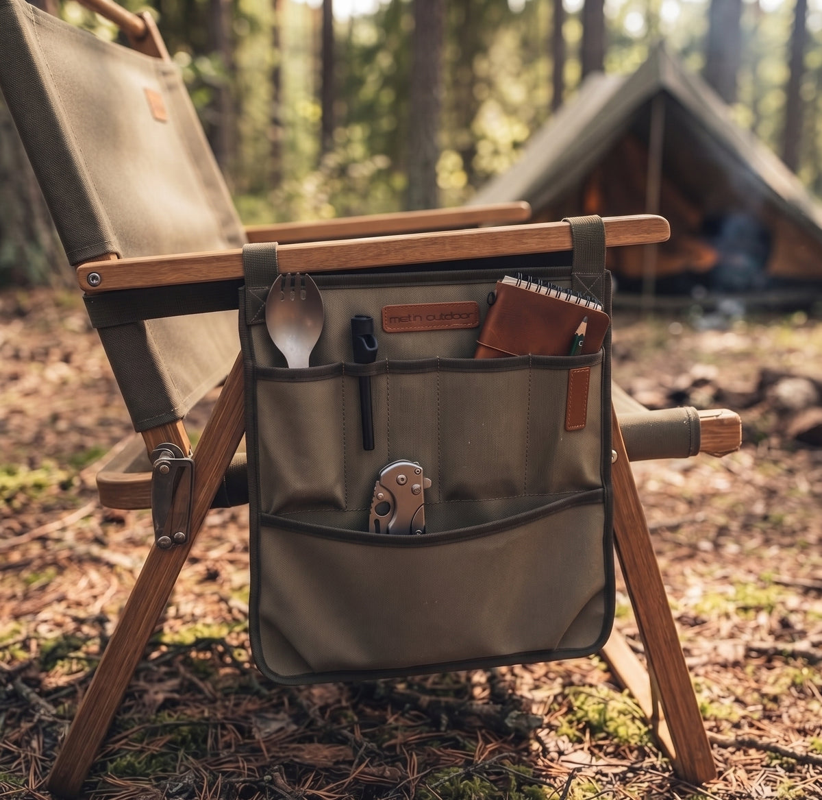 Kanvas Çok Cepli Outdoor Organizer, Deri Detaylı